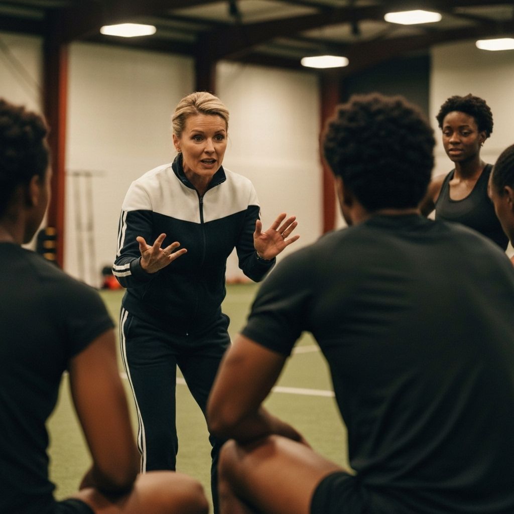 Supportive coach mentoring athletes